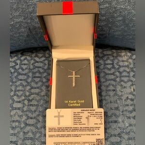 14k White Gold 1/2 ct Cross. 18”  white gold box chain. Certified W/appraisal.